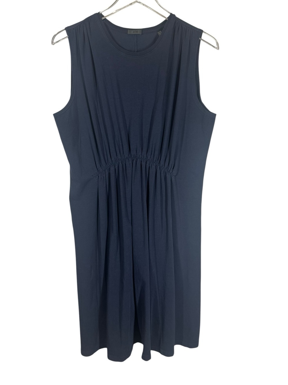ATM Women's XL Sleeveless Navy Gathered Waist Dress Pima Cotton